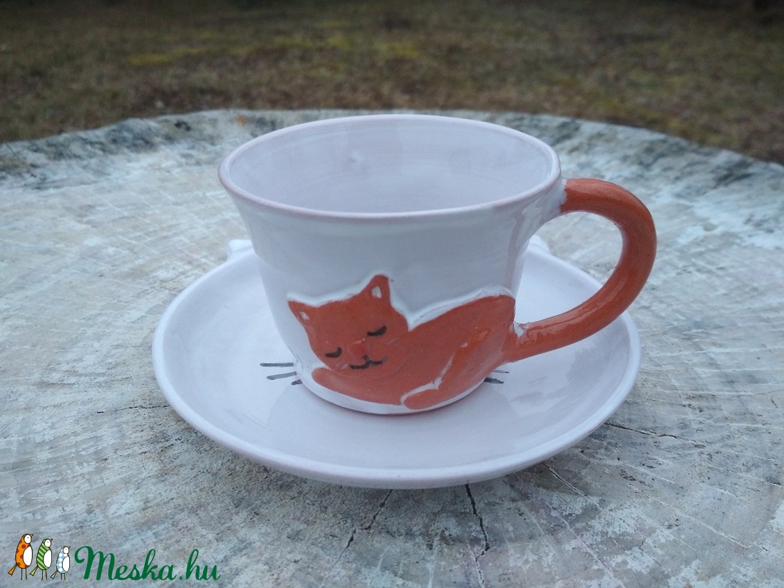 Cicás kávéscsésze, cicás csésze, mokkás csésze alátéttel -  - Meska.hu