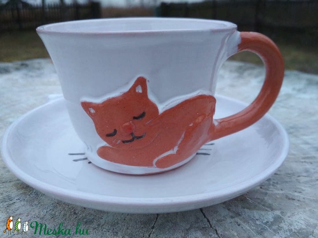Cicás kávéscsésze, cicás csésze, mokkás csésze alátéttel -  - Meska.hu
