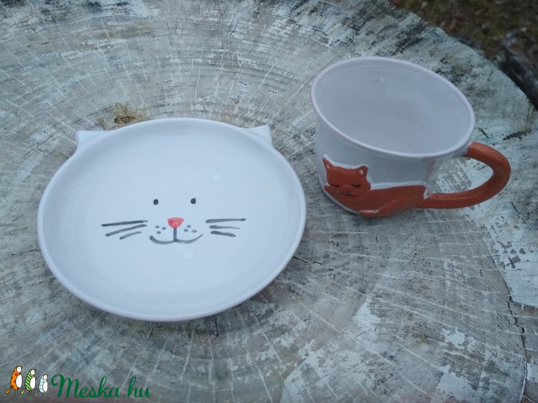 Cicás kávéscsésze, cicás csésze, mokkás csésze alátéttel -  - Meska.hu
