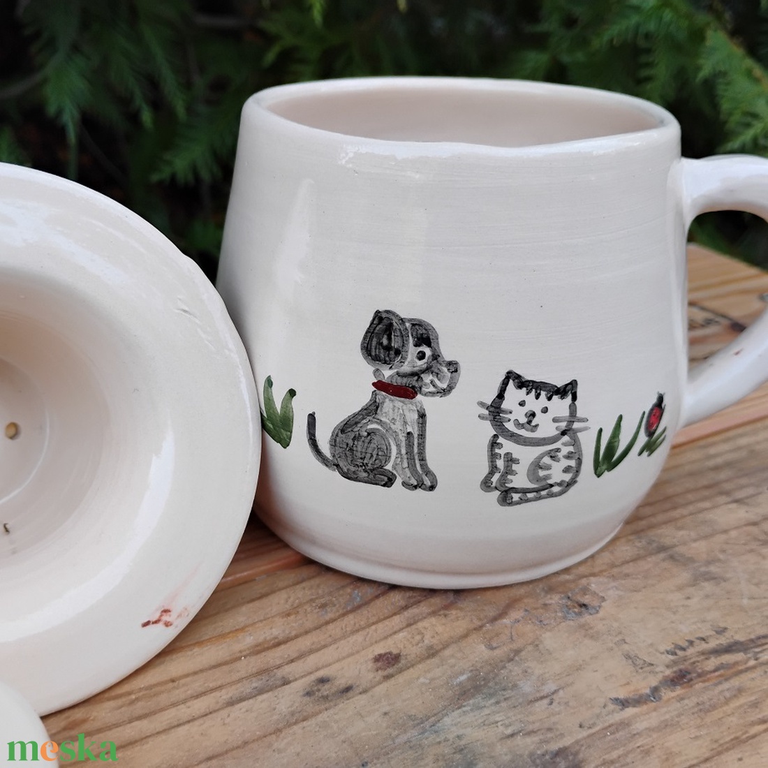 Cicás szűrős bögre, gyógyteás bögre - otthon & életmód - konyhafelszerelés, tálalás - tálalás - bögre & csésze - Meska.hu