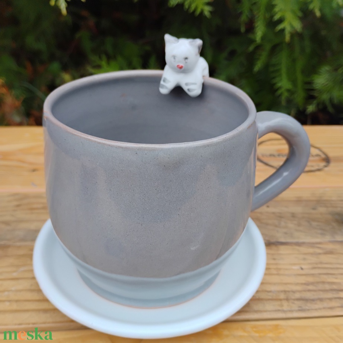 Cica figurás bögre alátéttel - otthon & életmód - konyhafelszerelés, tálalás - tálalás - teás- és kávés pohár, készlet - Meska.hu