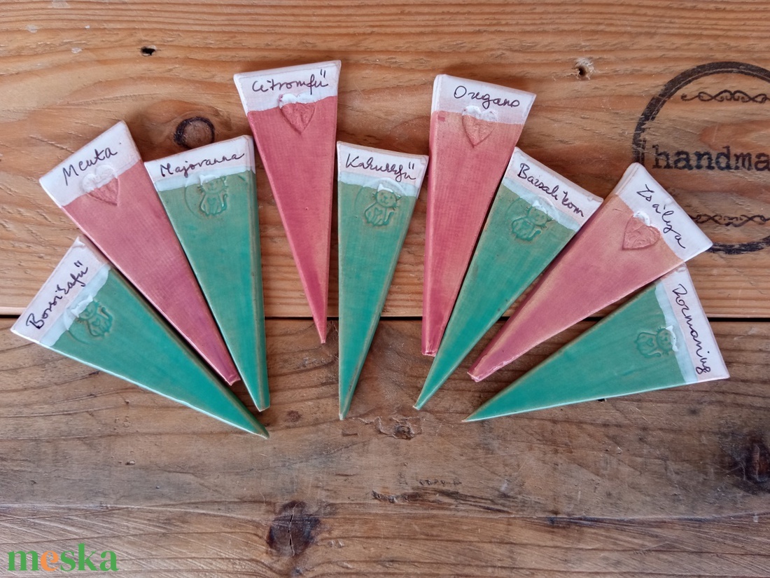 Írható növényjelölő cicás mintával, türkiz mázzal - otthon & életmód - ház & kert - növény & veteményes - Meska.hu