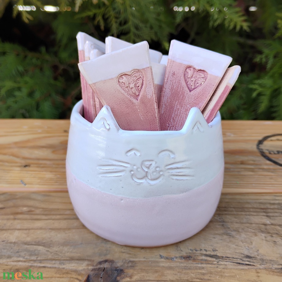 Növényjelölő tartó edényke, cica formájú kis kaspó - otthon & életmód - ház & kert - növény & veteményes - Meska.hu