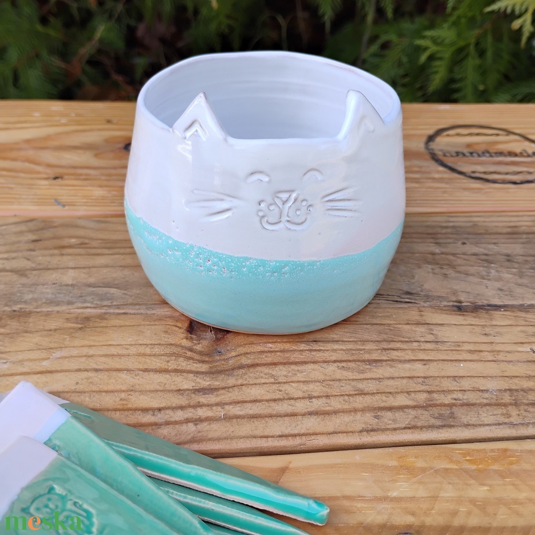 Növényjelölő tartó edényke, cica formájú kis kaspó - otthon & életmód - ház & kert - növény & veteményes - Meska.hu