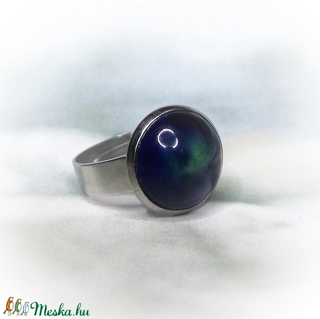 Kék-zöld kerámiadíszes nemesacél gyűrű 1,2 - Ajándék lányoknak nőknek névnapra születésnapra - ékszer - gyűrű - szoliter gyűrű - Meska.hu