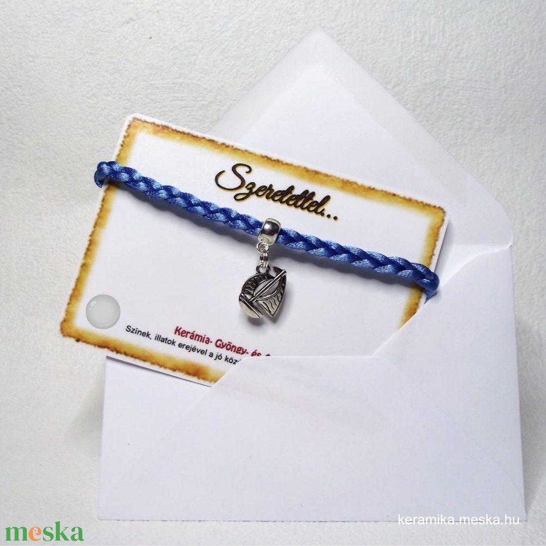 Kékes árnyalatú szaténzsinóros fonatos charm karkötők - Választható színben és medállal - ékszer - karkötő - charm karkötő - Meska.hu