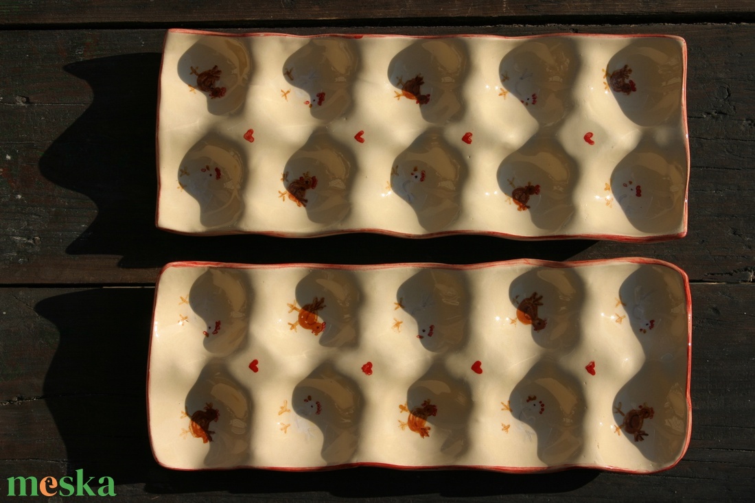 Kerámia tojástartó festett tyúkocskás mintával - 10 db-os - otthon & lakás - konyhafelszerelés, tálalás - tálalás - tálca - Meska.hu