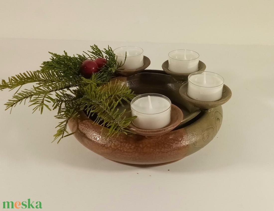 adventi koszorú (antik-bézs) - otthon & életmód - dekoráció - asztal és polc dekoráció - asztaldísz - Meska.hu