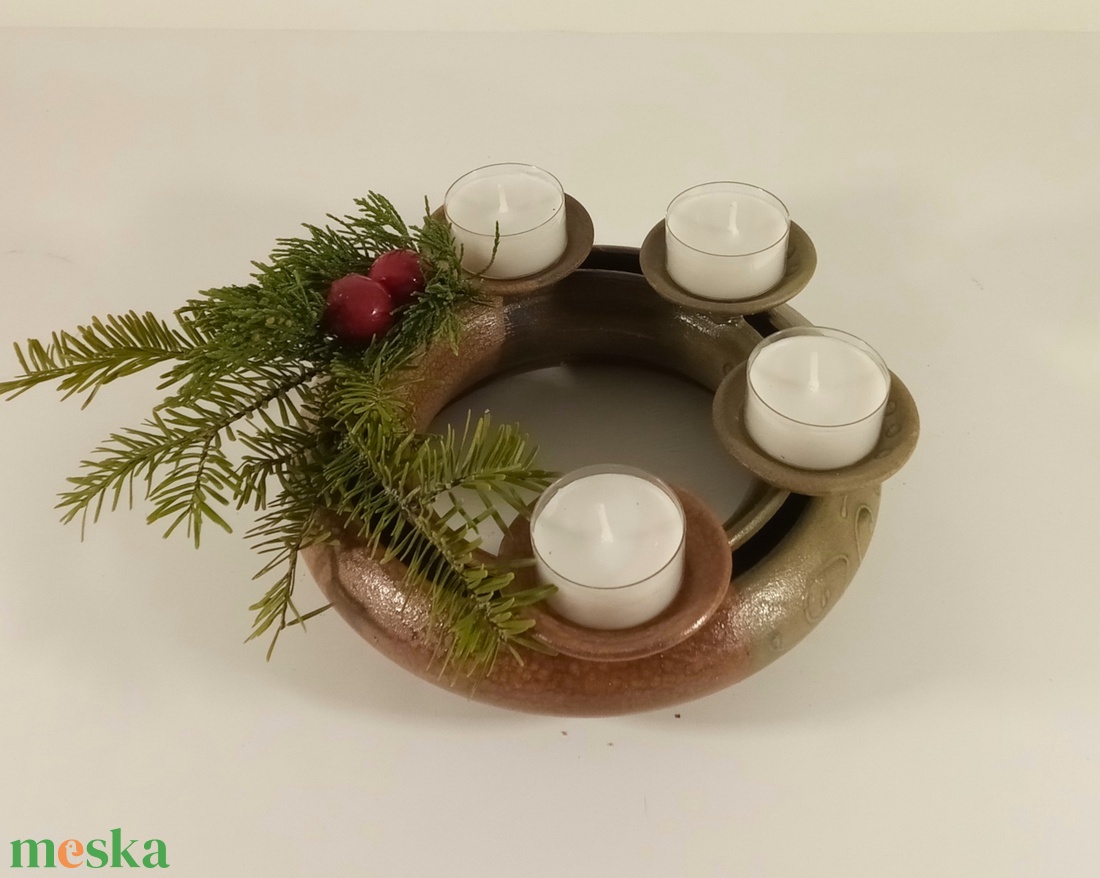 adventi koszorú (antik-bézs) - otthon & életmód - dekoráció - asztal és polc dekoráció - asztaldísz - Meska.hu