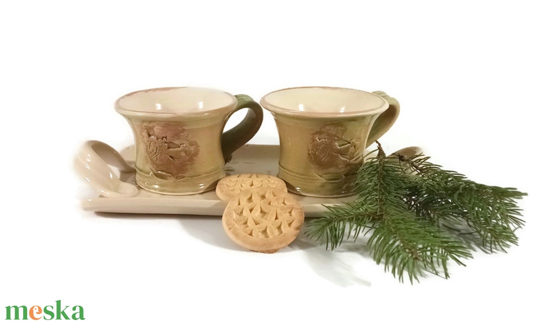 Angyalos bögrék párban tálcán - otthon & életmód - konyhafelszerelés, tálalás - tálalás - bögre & csésze - Meska.hu