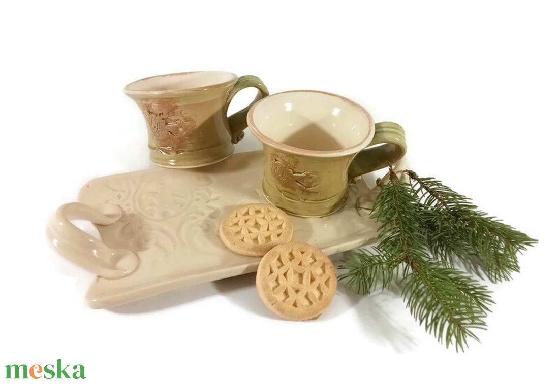 Angyalos bögrék párban tálcán - otthon & életmód - konyhafelszerelés, tálalás - tálalás - bögre & csésze - Meska.hu