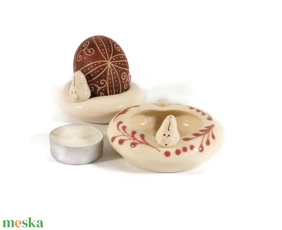 mécses és tojástartó nyuszival - otthon & életmód - dekoráció - asztal és polc dekoráció - asztaldísz - Meska.hu