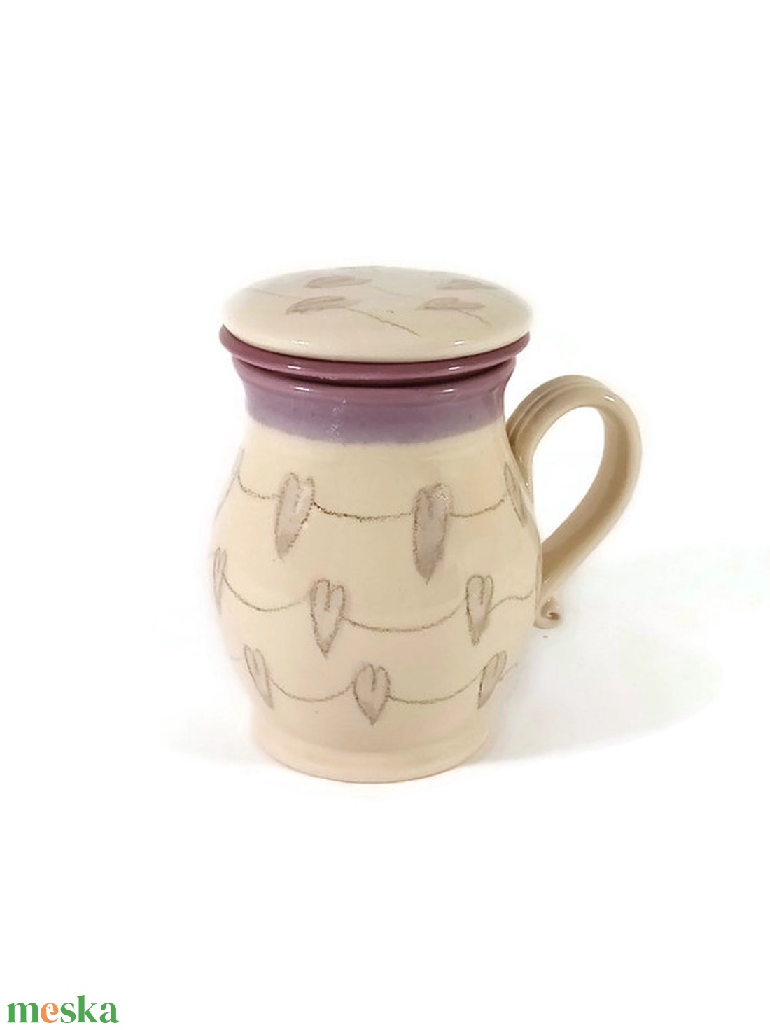 Szűrős teásbögre szívek füzérében - otthon & életmód - konyhafelszerelés, tálalás - tálalás - bögre & csésze - Meska.hu