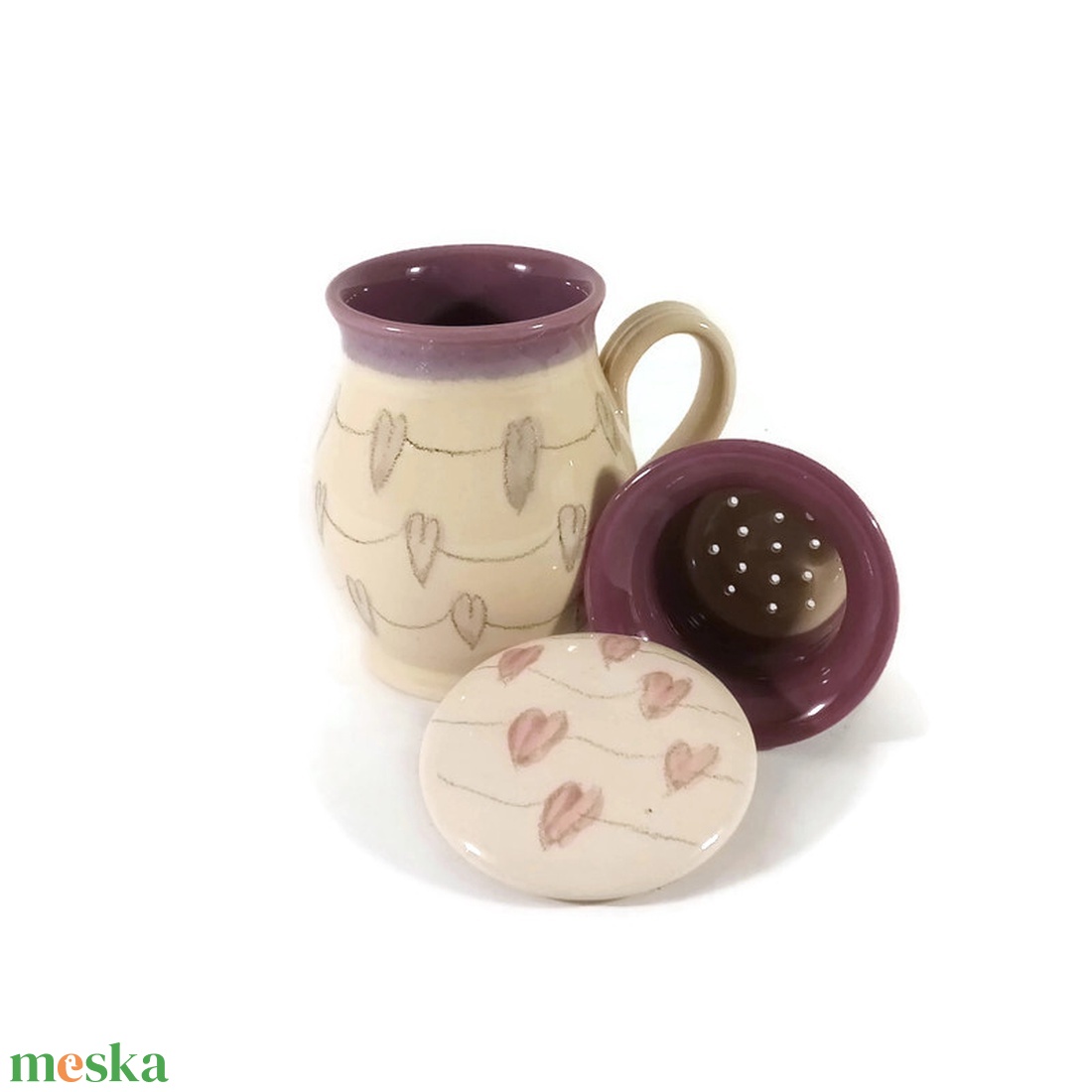 Szűrős teásbögre szívek füzérében - otthon & életmód - konyhafelszerelés, tálalás - tálalás - bögre & csésze - Meska.hu