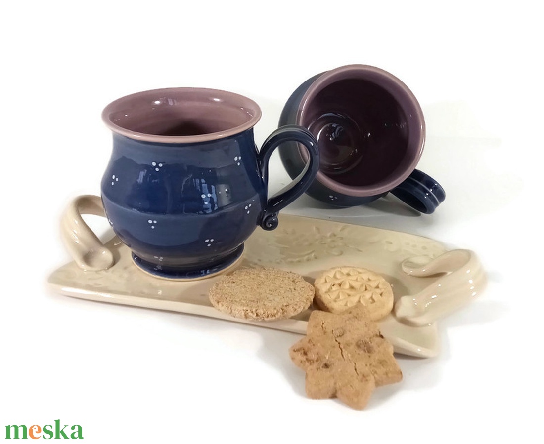 Páros kékfestő bögre füles tálcán - otthon & életmód - konyhafelszerelés, tálalás - tálalás - bögre & csésze - Meska.hu