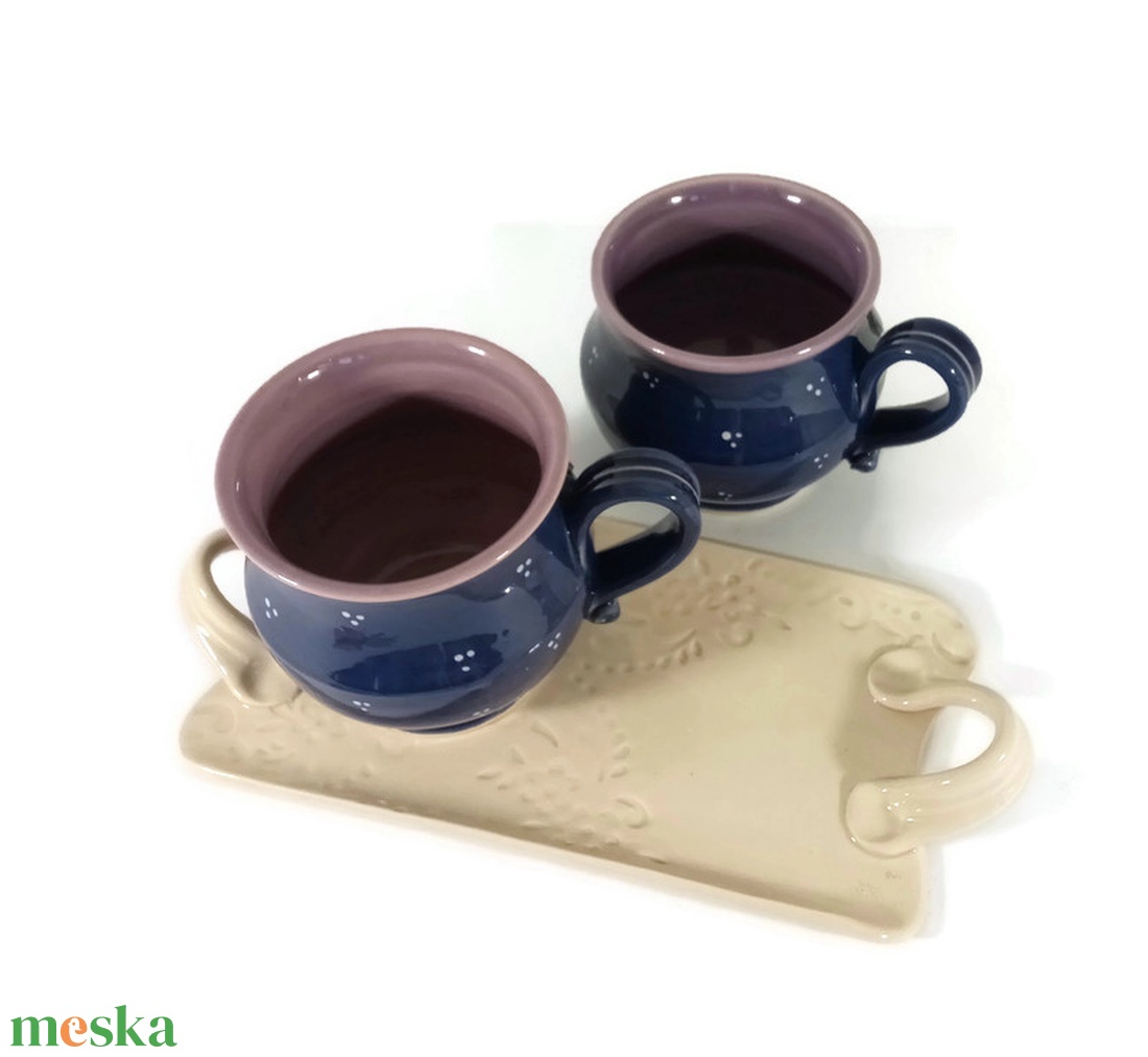 Páros kékfestő bögre füles tálcán - otthon & életmód - konyhafelszerelés, tálalás - tálalás - bögre & csésze - Meska.hu
