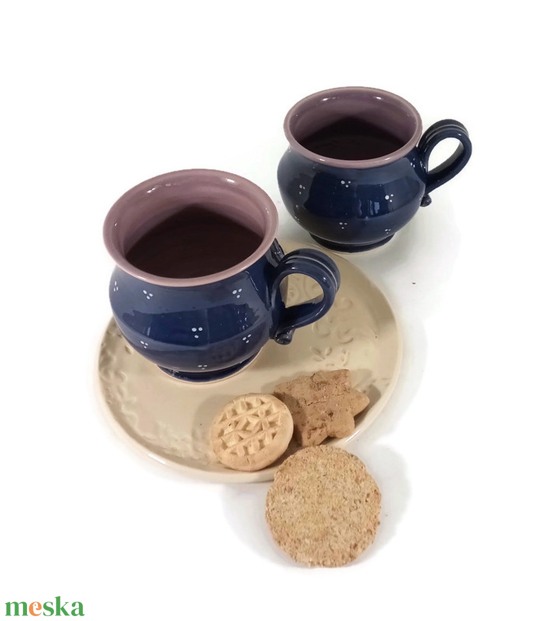 Páros kékfestő bögre füles tálcán - otthon & életmód - konyhafelszerelés, tálalás - tálalás - bögre & csésze - Meska.hu
