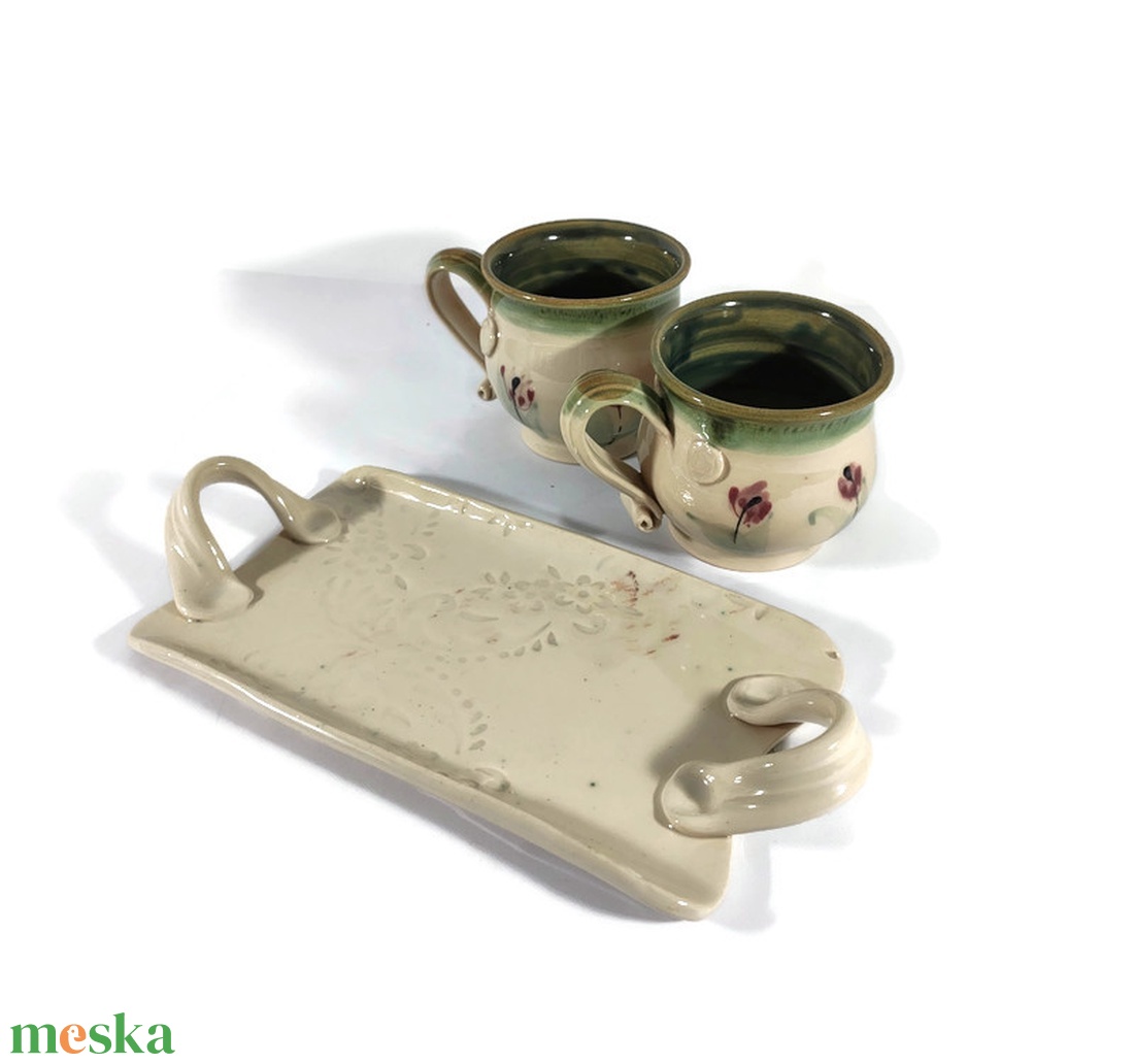 Kávés bögrék párban tálcán - otthon & életmód - konyhafelszerelés, tálalás - tálalás - bögre & csésze - Meska.hu