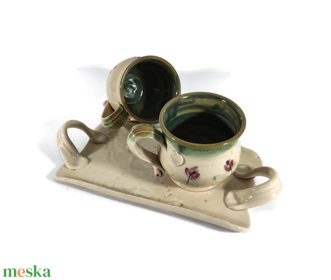 Kávés bögrék párban tálcán - otthon & életmód - konyhafelszerelés, tálalás - tálalás - bögre & csésze - Meska.hu