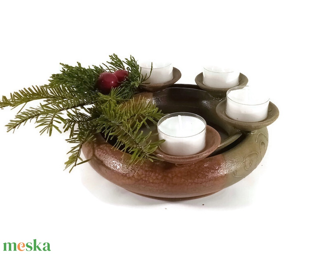 adventi koszorú (antik-bézs) - otthon & életmód - dekoráció - asztal és polc dekoráció - asztaldísz - Meska.hu