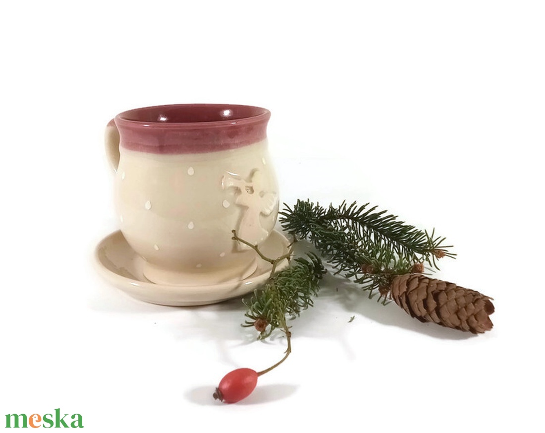 Angyal-mintás bögre, kávéhoz alátét kistányérral - otthon & életmód - konyhafelszerelés, tálalás - tálalás - bögre & csésze - Meska.hu