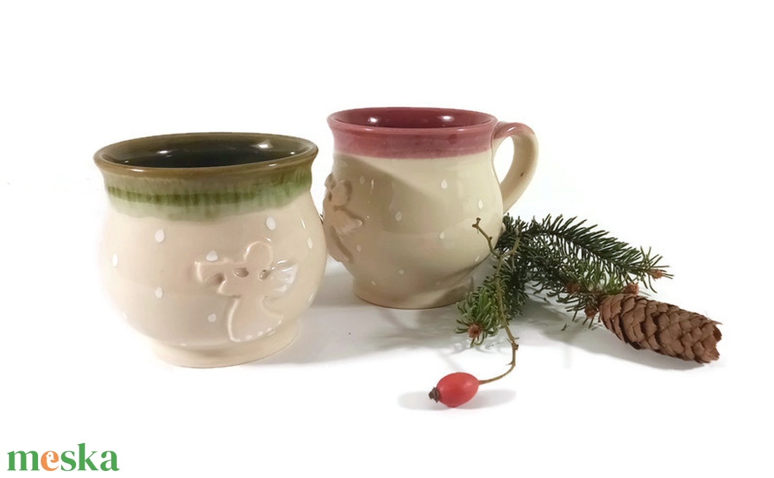 Angyal-mintás bögre, kávéhoz alátét kistányérral - otthon & életmód - konyhafelszerelés, tálalás - tálalás - bögre & csésze - Meska.hu