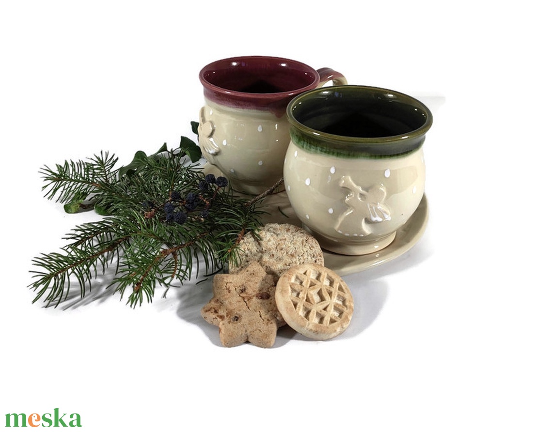 Angyal-mintás bögre pár, kávéhoz tálcán, süti kínálóval - otthon & életmód - konyhafelszerelés, tálalás - tálalás - bögre & csésze - Meska.hu