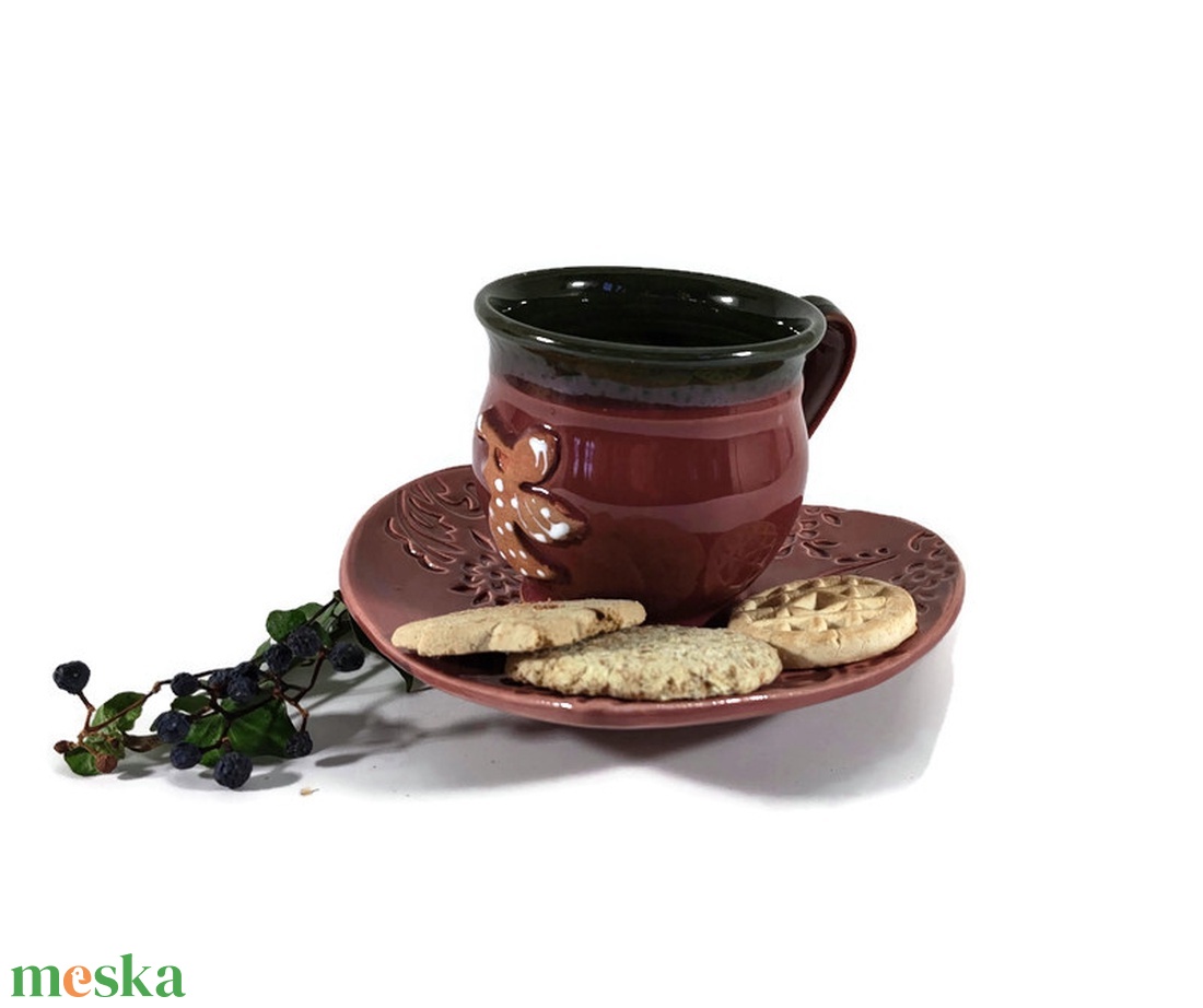 Angyal-mintás bögre, kávéhoz szív tálkával - otthon & életmód - konyhafelszerelés, tálalás - tálalás - bögre & csésze - Meska.hu