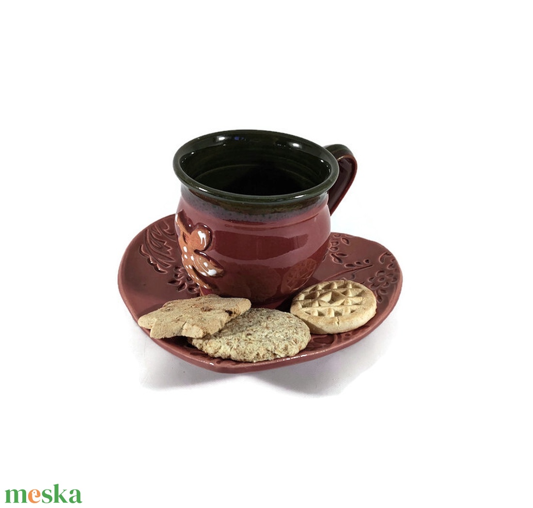 Angyal-mintás bögre, kávéhoz szív tálkával - otthon & életmód - konyhafelszerelés, tálalás - tálalás - bögre & csésze - Meska.hu