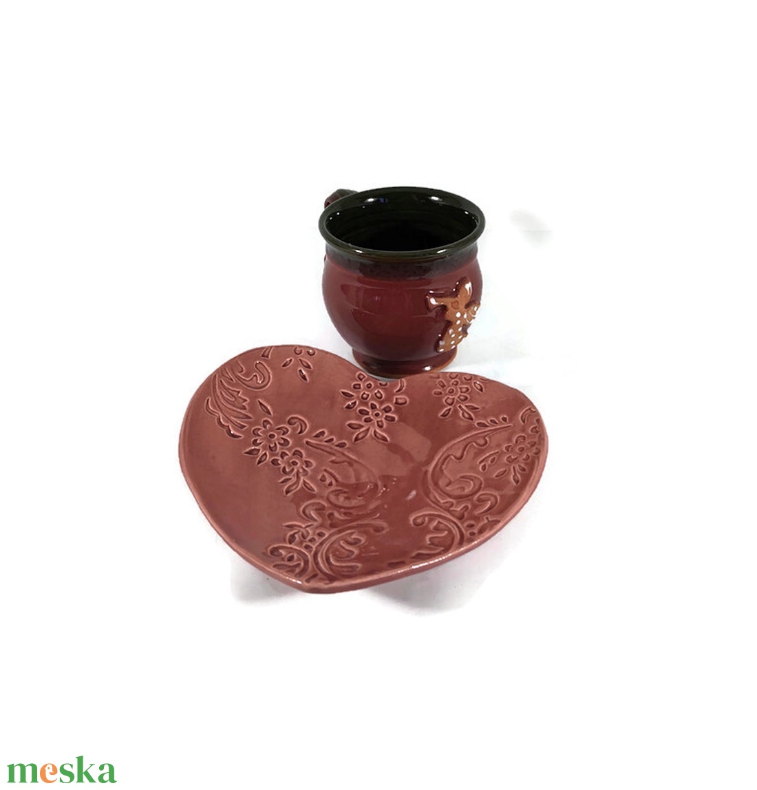 Angyal-mintás bögre, kávéhoz szív tálkával - otthon & életmód - konyhafelszerelés, tálalás - tálalás - bögre & csésze - Meska.hu