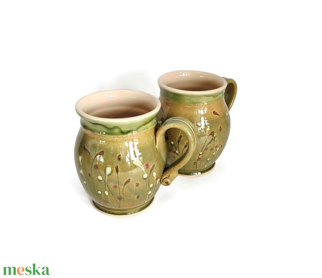 Reggelizős bögre párban, olivazöld színben - otthon & életmód - konyhafelszerelés, tálalás - tálalás - bögre & csésze - Meska.hu