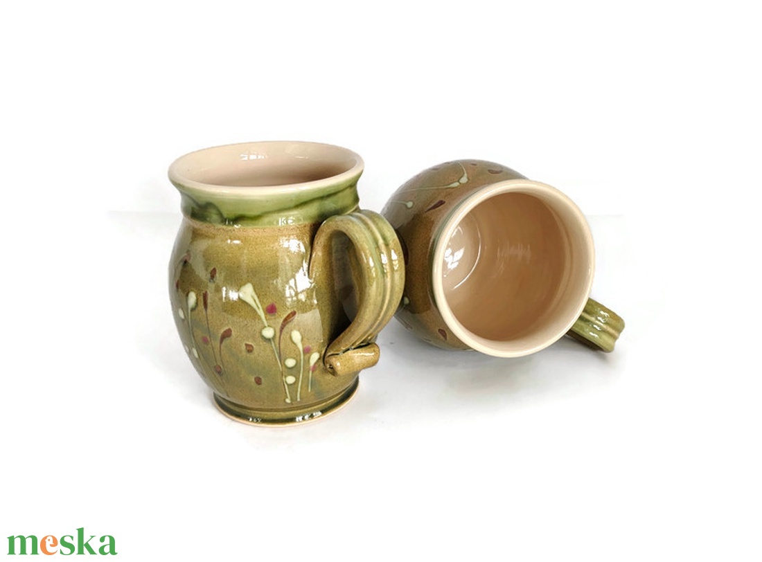 Reggelizős bögre párban, olivazöld színben - otthon & életmód - konyhafelszerelés, tálalás - tálalás - bögre & csésze - Meska.hu