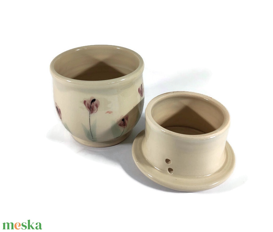 vizes vajtartó stilizált virággal - otthon & életmód - konyhafelszerelés, tálalás - konyhai tárolás - méz & vajtartó - Meska.hu