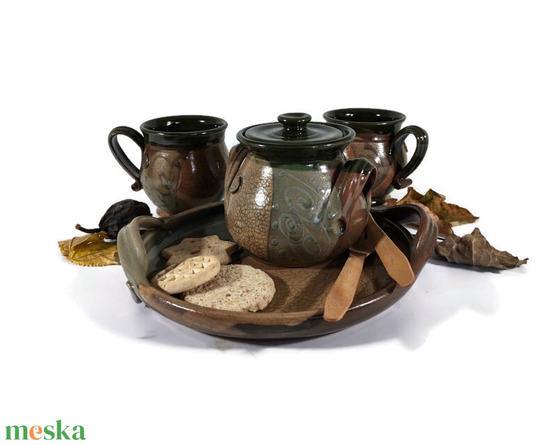 Bögre párban, mézessel tálcán barna-bézs őszi hangulattal - otthon & életmód - konyhafelszerelés, tálalás - tálalás - bögre & csésze - Meska.hu