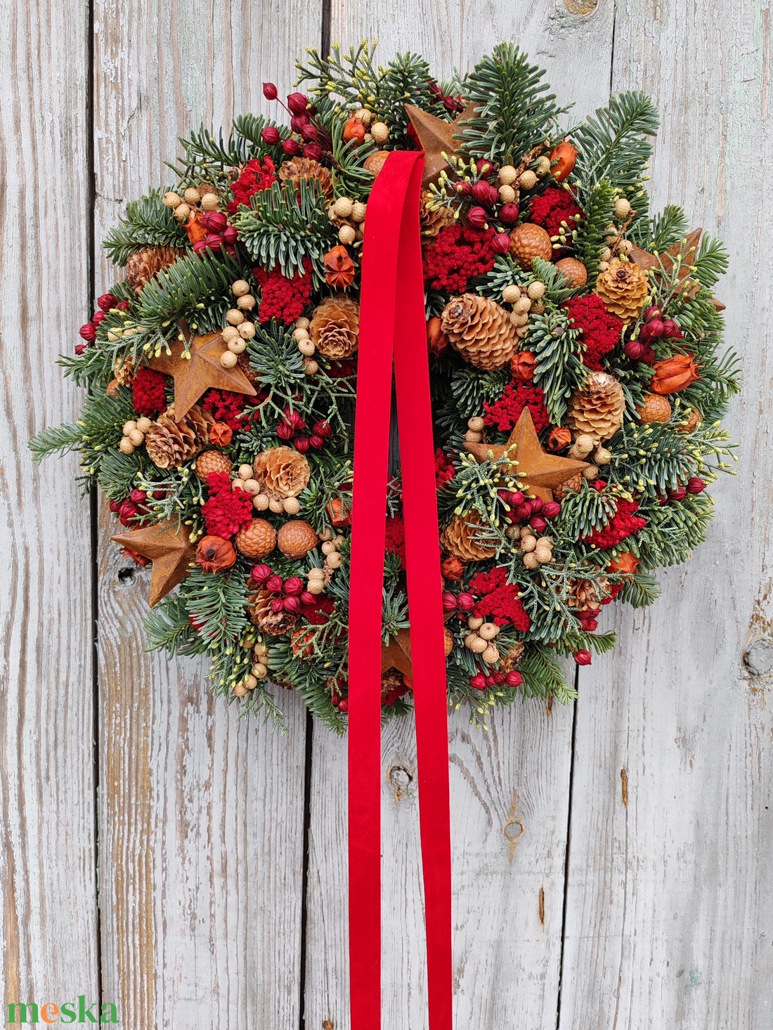 Piros karácsonyi ajtókopogtató  - karácsony - adventi díszek - adventi ajtódísz - Meska.hu