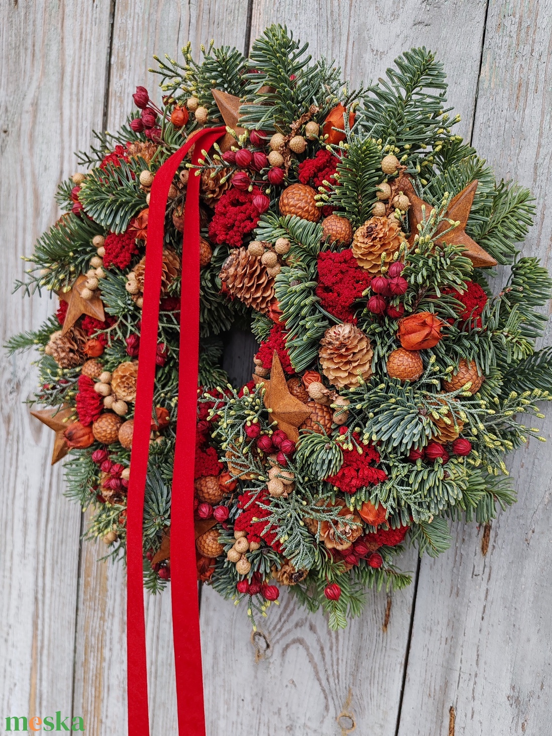 Piros karácsonyi ajtókopogtató  - karácsony - adventi díszek - adventi ajtódísz - Meska.hu