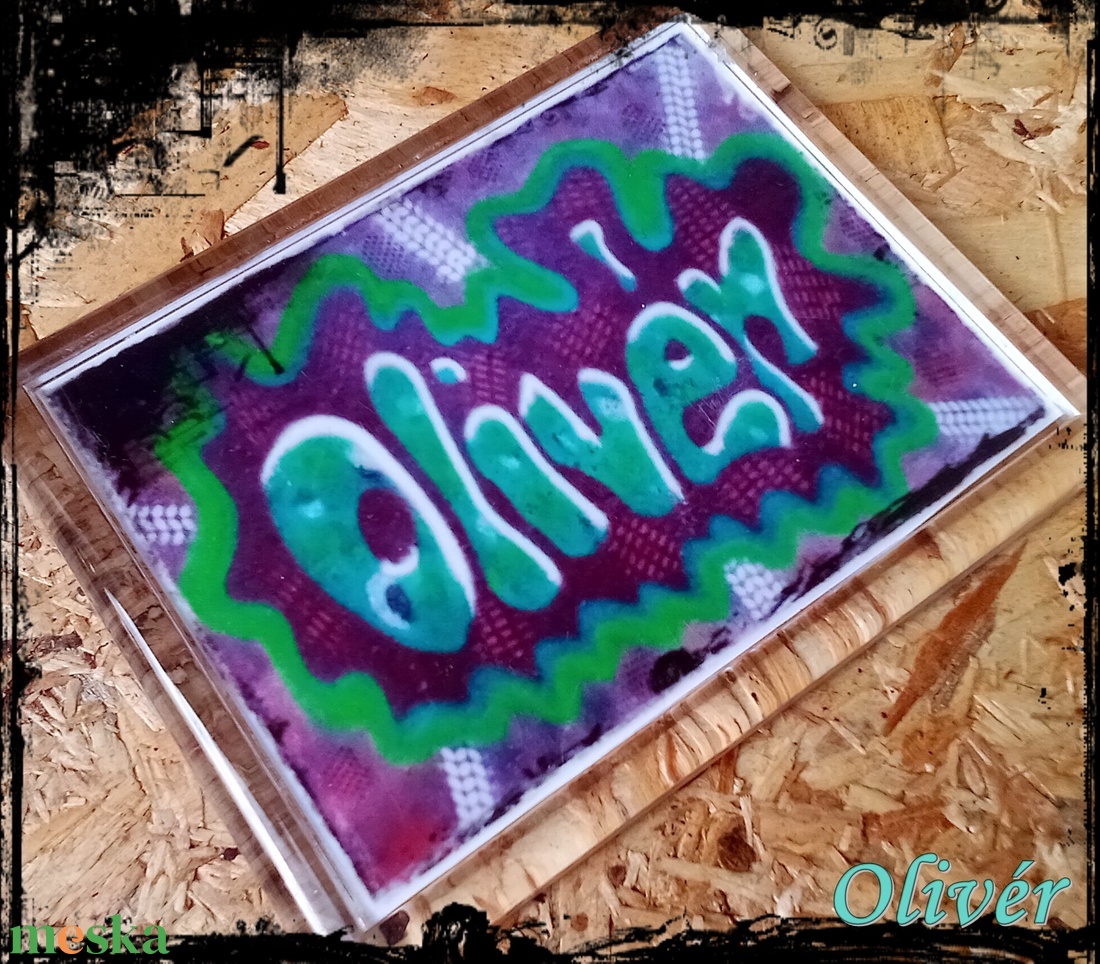 Neves graffitis hűtőmágnes-Olivér - otthon & életmód - konyhafelszerelés, tálalás - konyhai dekoráció - hűtőmágnes - Meska.hu