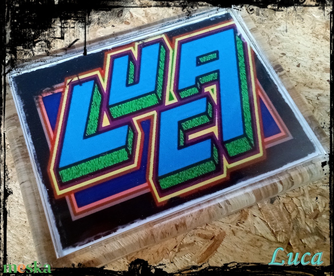 Neves graffitis hűtőmágnes-Luca - otthon & életmód - konyhafelszerelés, tálalás - konyhai dekoráció - hűtőmágnes - Meska.hu