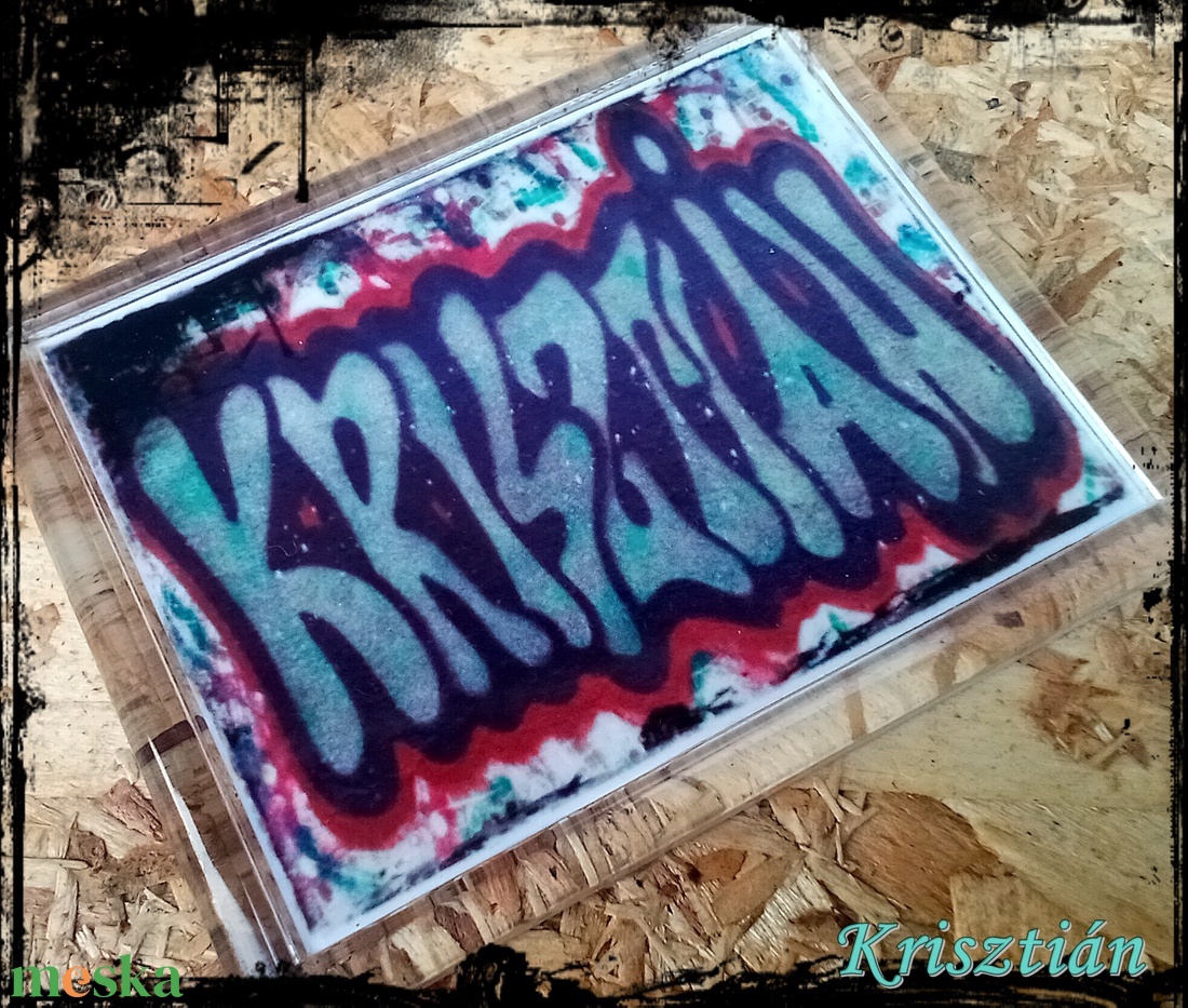 Neves graffitis hűtőmágnes-Krisztián - otthon & életmód - konyhafelszerelés, tálalás - konyhai dekoráció - hűtőmágnes - Meska.hu