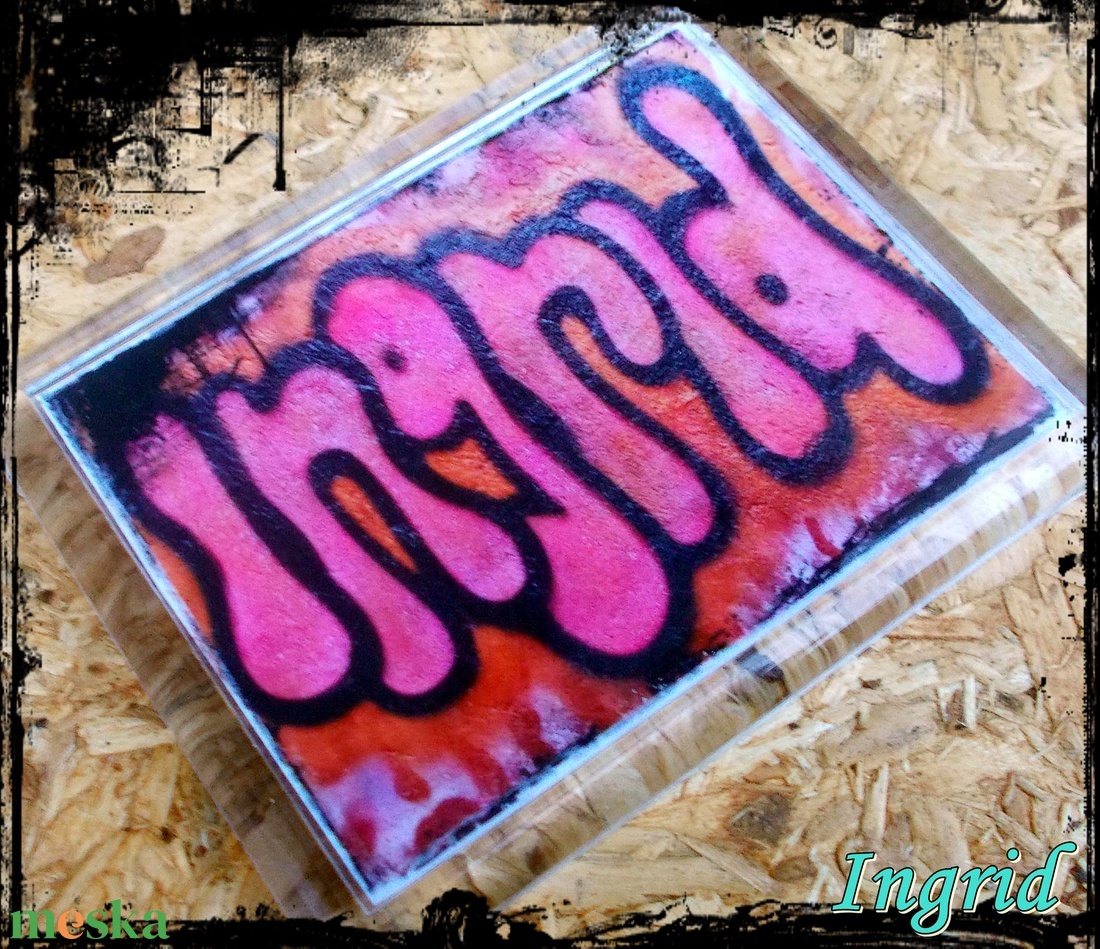 Neves graffitis hűtőmágnes-Ingrid - otthon & életmód - konyhafelszerelés, tálalás - konyhai dekoráció - hűtőmágnes - Meska.hu