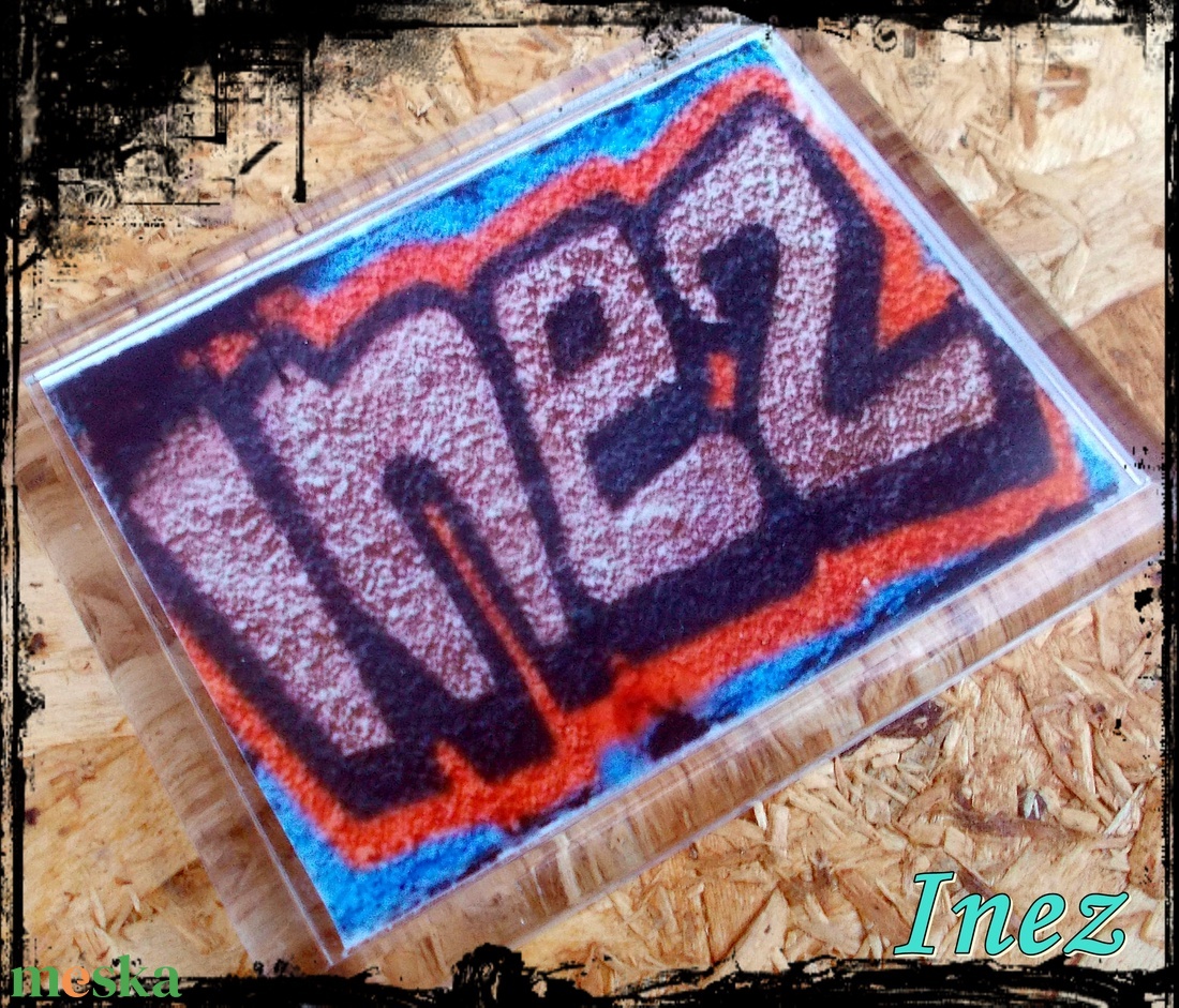 Neves graffitis hűtőmágnes-Inez - otthon & életmód - konyhafelszerelés, tálalás - konyhai dekoráció - hűtőmágnes - Meska.hu