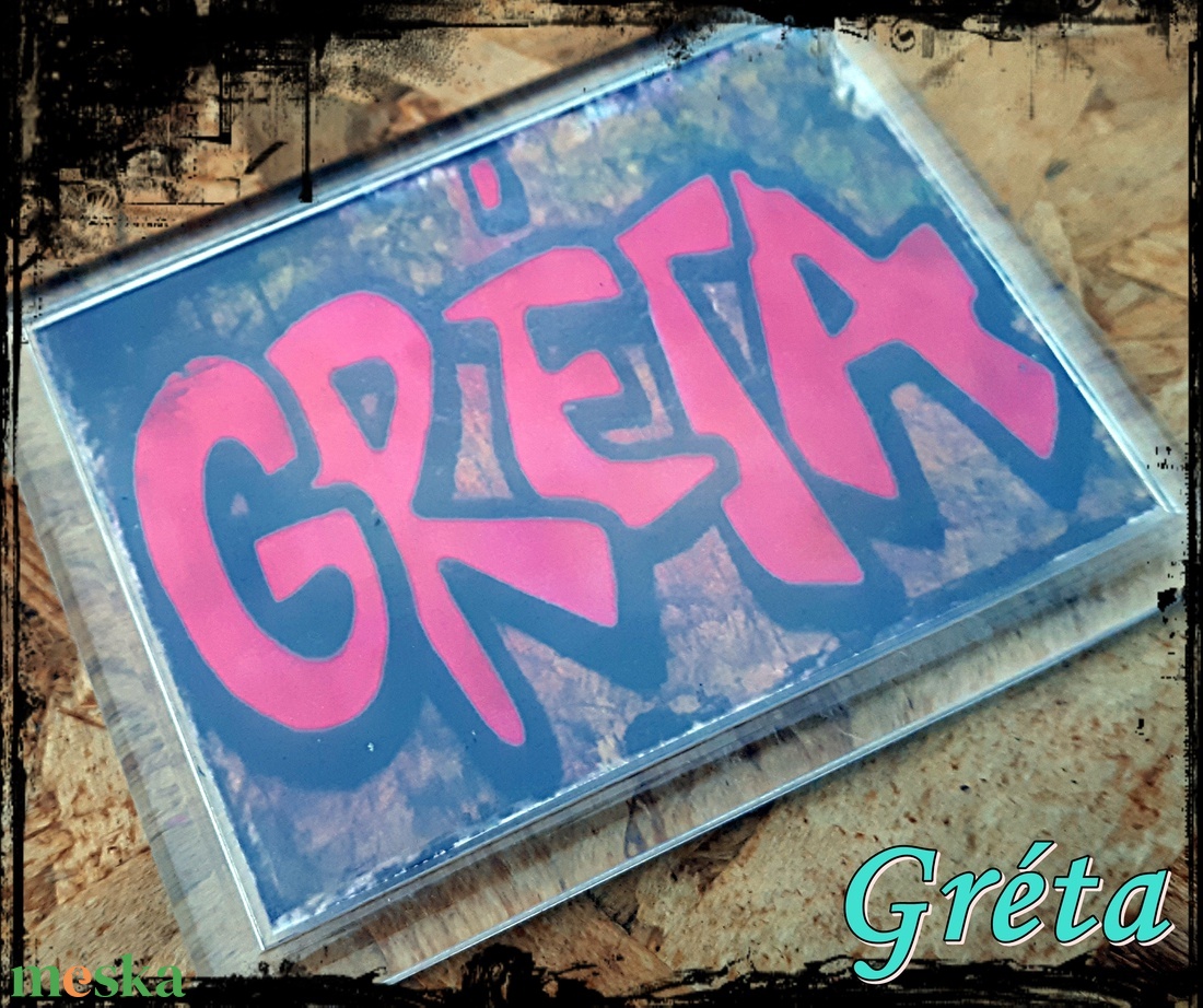 Neves graffitis hűtőmágnes-Gréta - otthon & életmód - konyhafelszerelés, tálalás - konyhai dekoráció - hűtőmágnes - Meska.hu