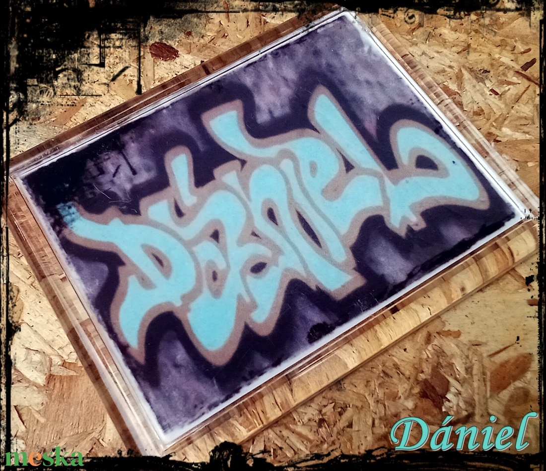 Neves graffitis hűtőmágnes-Dániel - otthon & életmód - konyhafelszerelés, tálalás - konyhai dekoráció - hűtőmágnes - Meska.hu