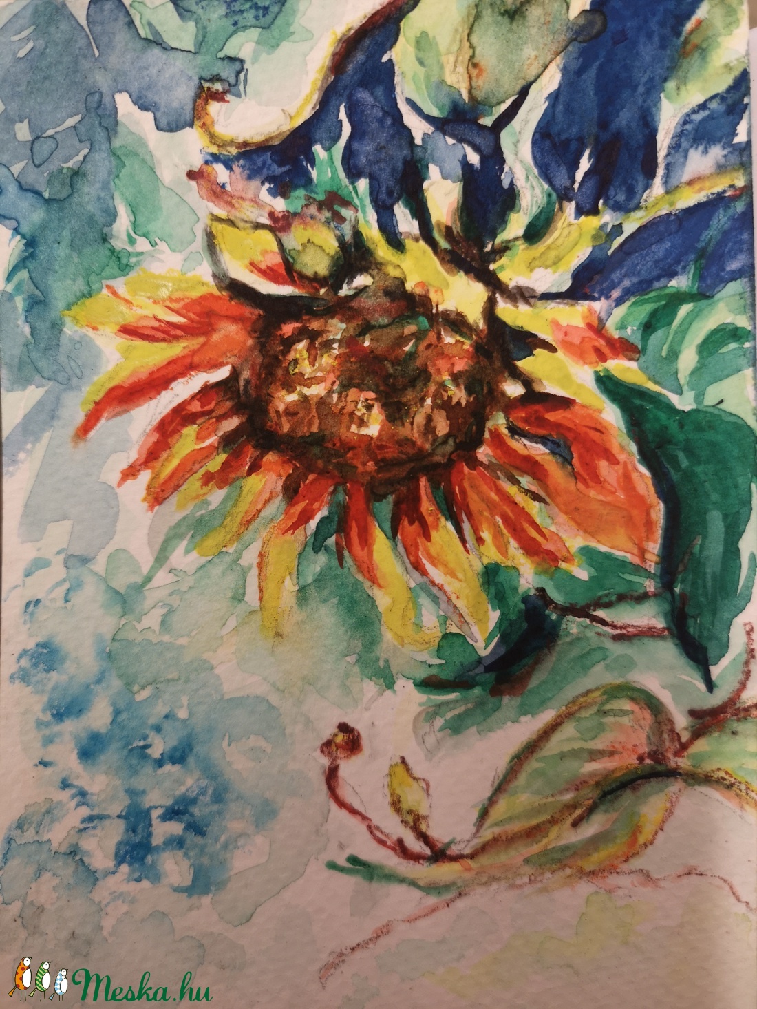 Napraforgó - eredeti aquarell kép ( egyben képeslap) - művészet - festmény - akvarell - Meska.hu Napraforgó - eredeti aquarell kép ( egyben képeslap) - művészet - festmény - akvarell - Meska.hu