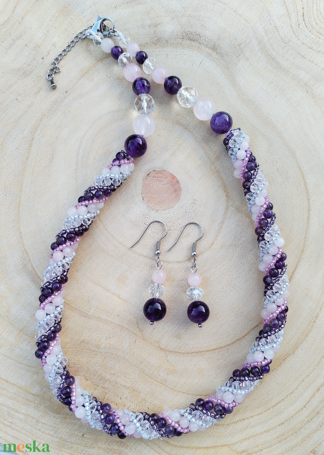 Ametiszt-rózsakvarc orosz spirál ékszerszett - ékszer - ékszerszett - Meska.hu