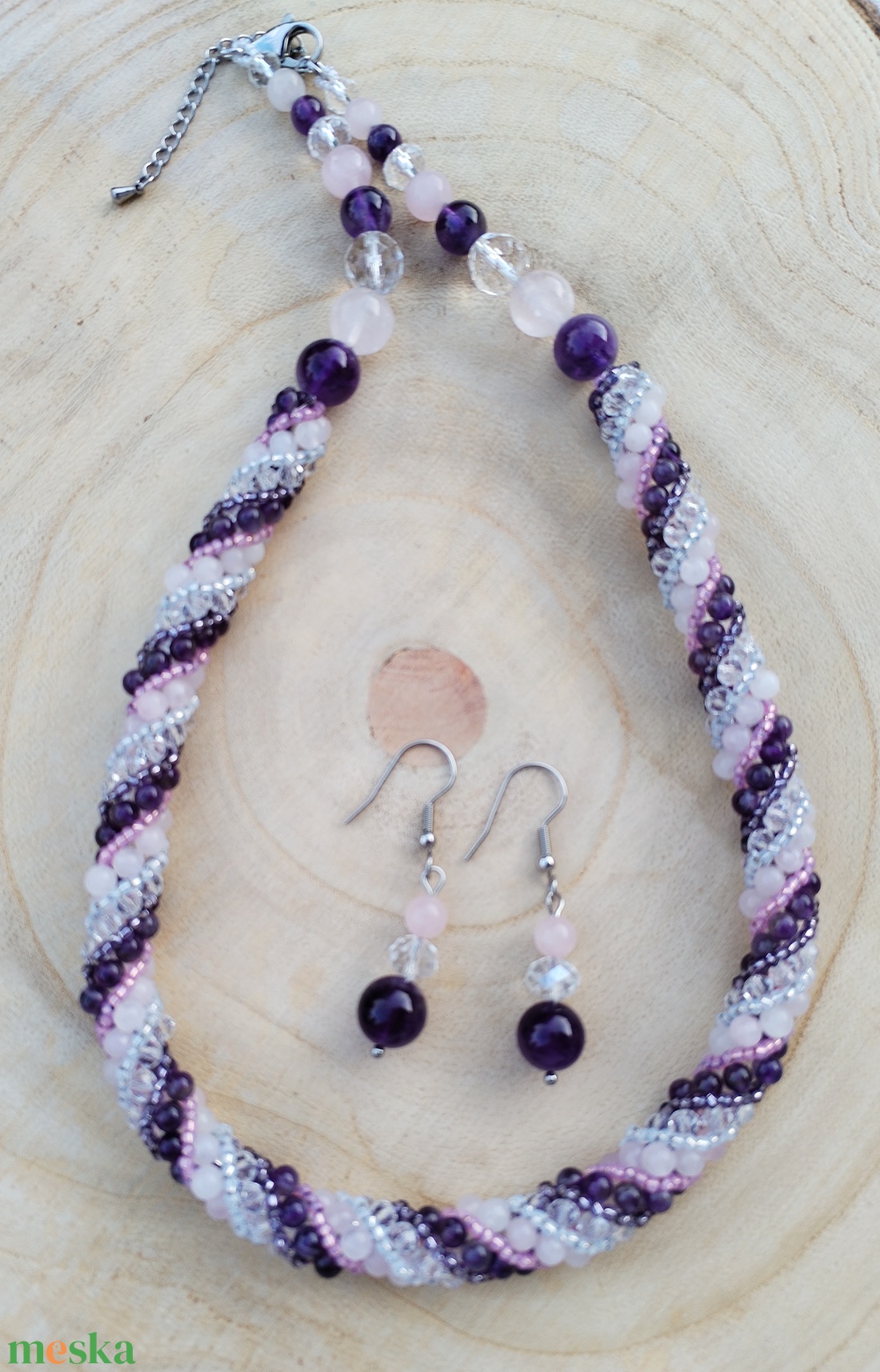 Ametiszt-rózsakvarc orosz spirál ékszerszett - ékszer - ékszerszett - Meska.hu