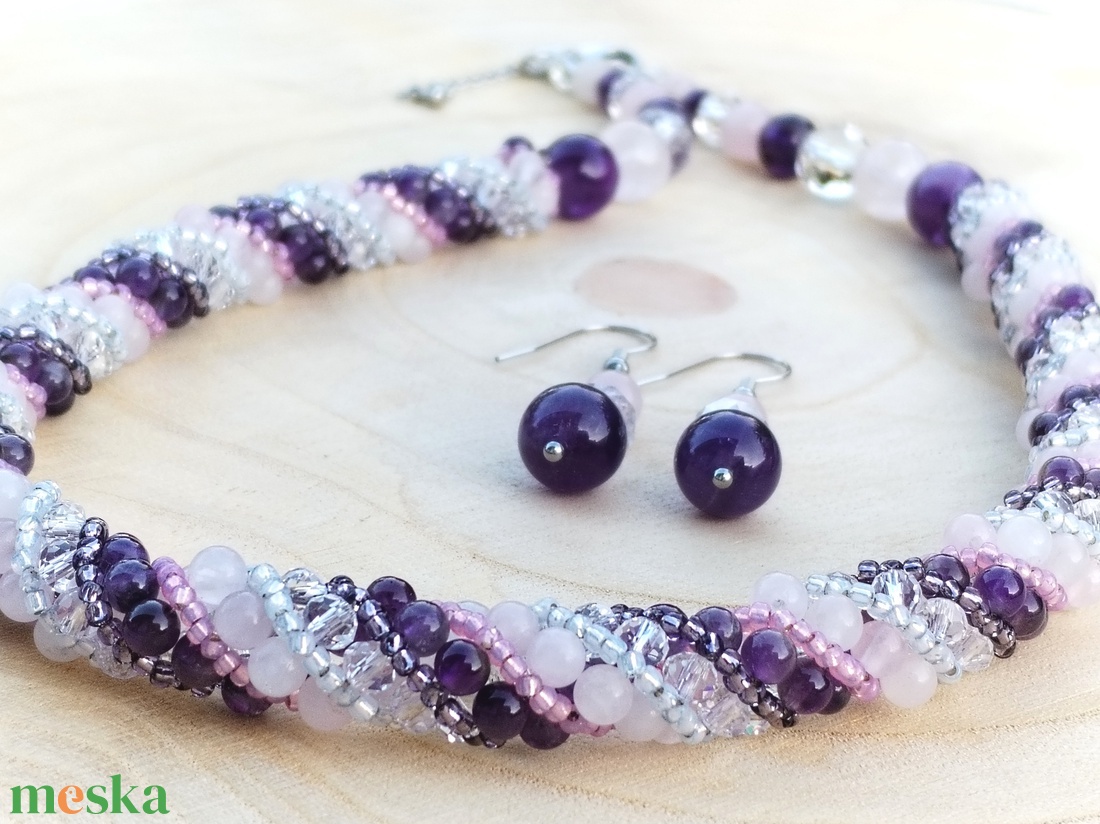 Ametiszt-rózsakvarc orosz spirál ékszerszett - ékszer - ékszerszett - Meska.hu