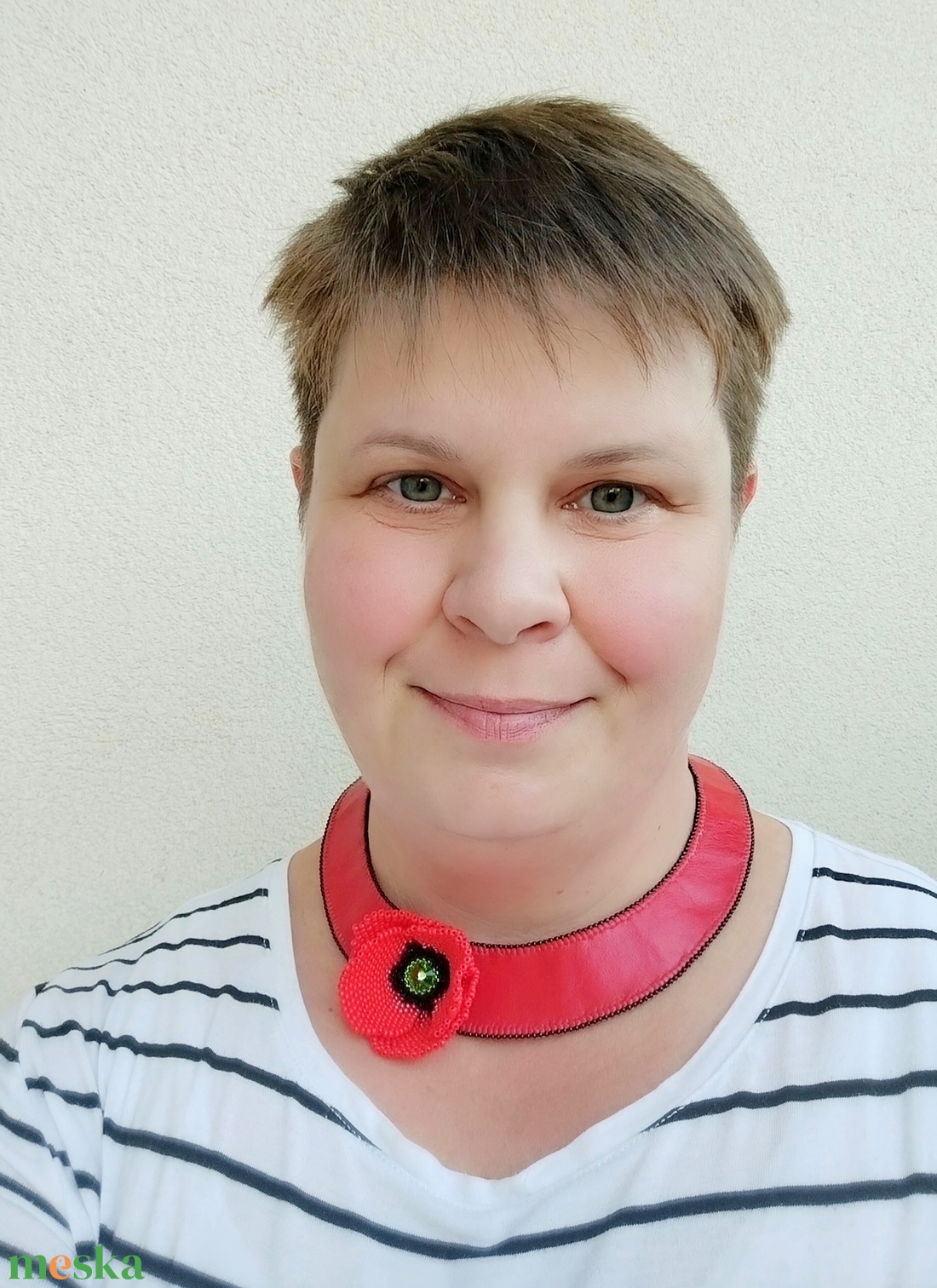 Pipacs fűzött - hímzett nyakék  - ékszer - nyaklánc - statement nyaklánc - Meska.hu