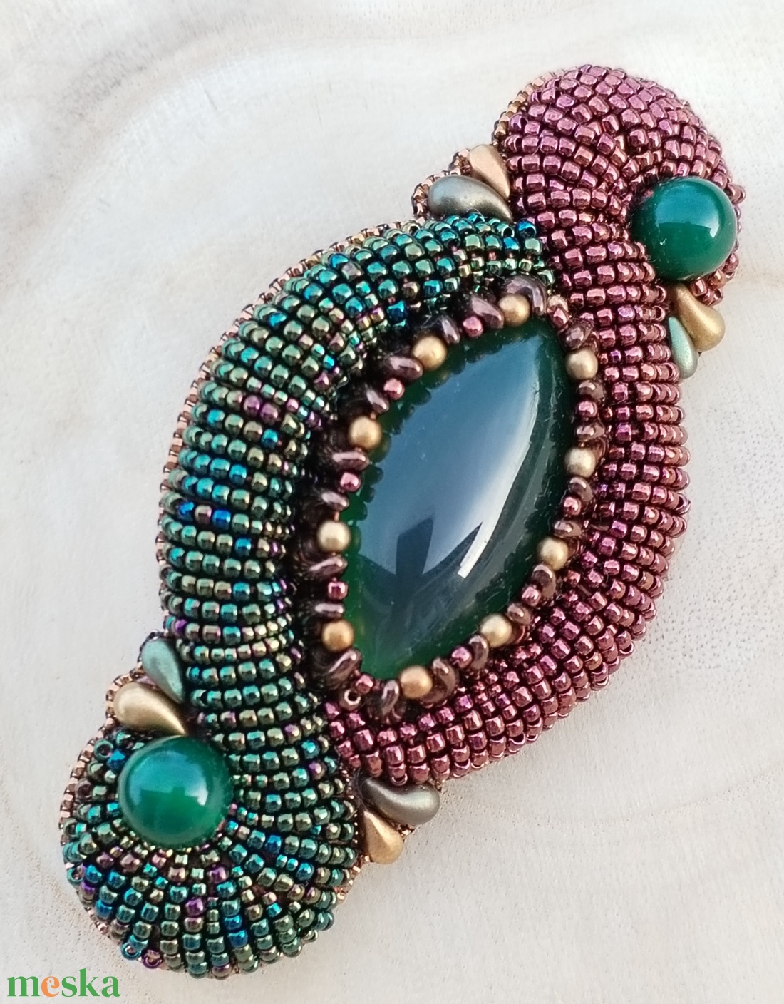 Zöld-bronz pufi francia csat - ruha & divat - hajdísz & hajcsat - hajcsat & hajtű - Meska.hu