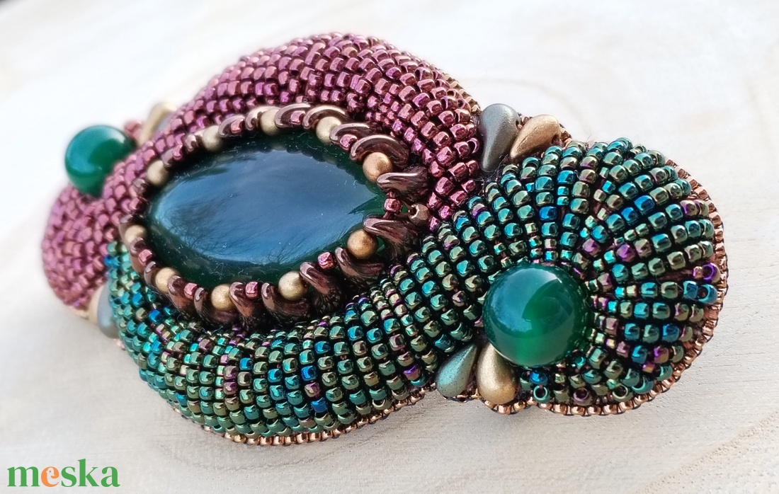 Zöld-bronz pufi francia csat - ruha & divat - hajdísz & hajcsat - hajcsat & hajtű - Meska.hu